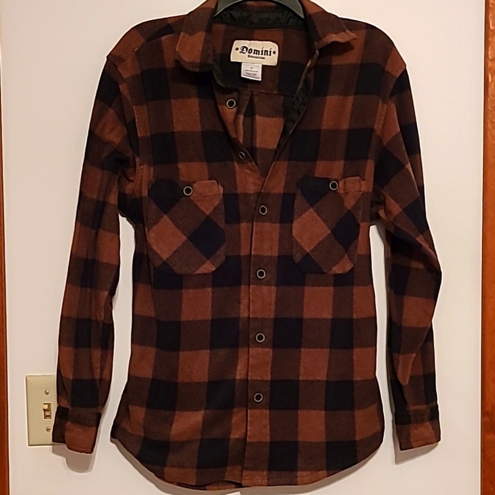 Domini dark brown & black plaid flannel button up shirt M